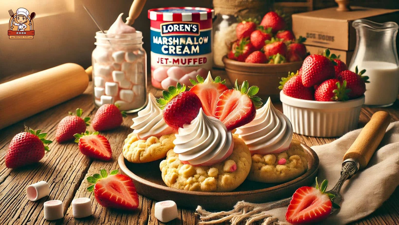 Sugar Cookie Dough with Jet-Puffed Marshmallow Cream and Strawberries