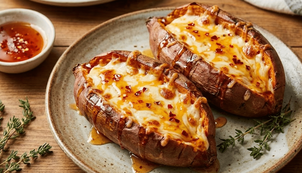 Hot Honey Cheese-Stuffed Sweet Potato: The Ultimate Sweet, Savory, and Spicy Comfort Dish